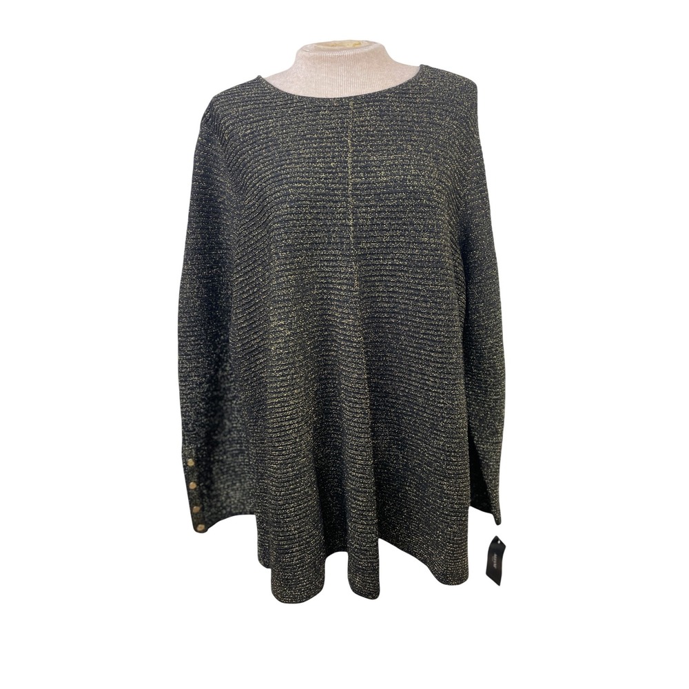 ALFANI‎ Women's 3X Black Gold Metallic Ribbed Knit Boat Neck Sweater Top NWT